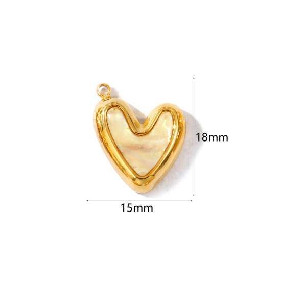 Picture of 1 Piece Eco-friendly PVD Waterproof Anti-Tarnish Hypoallergenic 304 Stainless Steel & Natural Shell Valentine's Day Charms Wholesale 18K Real Gold Plated Beige Heart 18mm x 15mm