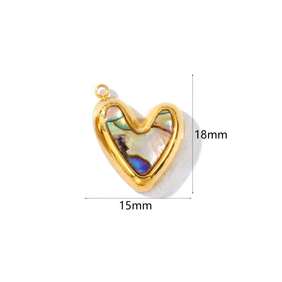 Picture of 1 Piece Eco-friendly PVD Waterproof Anti-Tarnish Hypoallergenic 304 Stainless Steel & Natural Shell Valentine's Day Charms Wholesale 18K Real Gold Plated Multicolor Heart 18mm x 15mm