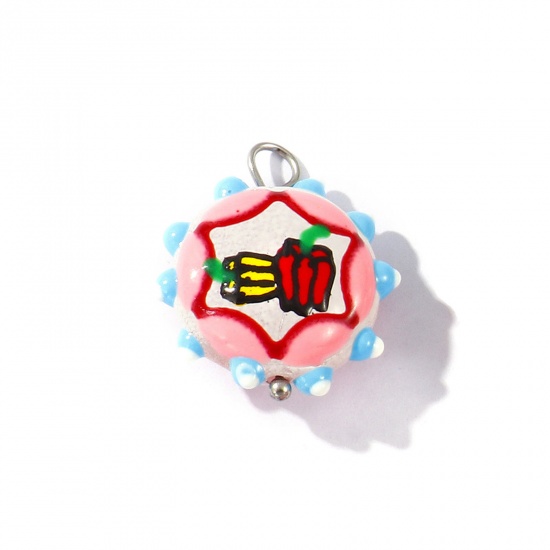 Picture of 2 PCs Eco-friendly 304 Stainless Steel & Resin Charms Wholesale Silver Tone Multicolor Enamel Flower Pepper 22mm x 19mm