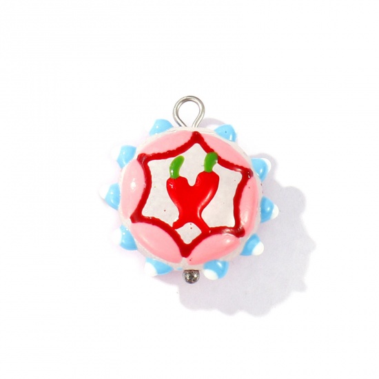 Picture of 2 PCs Eco-friendly 304 Stainless Steel & Resin Charms Wholesale Silver Tone Multicolor Enamel Flower Pepper 22mm x 19mm