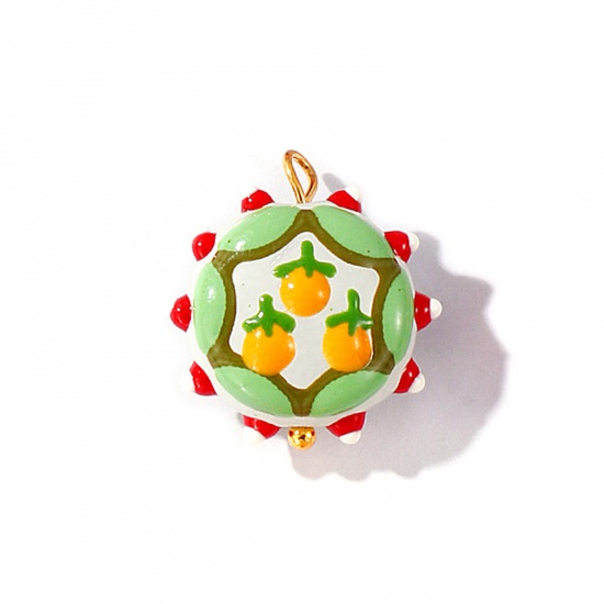 Picture of 2 PCs Eco-friendly PVD Waterproof Anti-Tarnish Hypoallergenic 304 Stainless Steel & Resin Charms Wholesale 18K Real Gold Plated Multicolor Enamel Flower Orange Fruit 22mm x 19mm