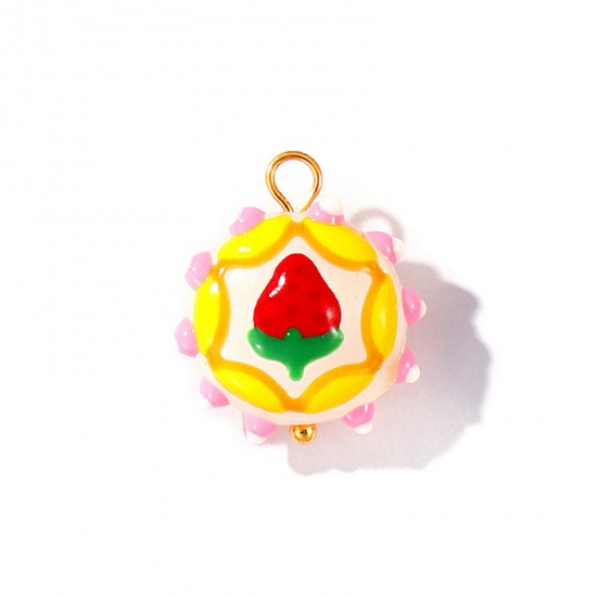 Picture of 2 PCs Eco-friendly PVD Waterproof Anti-Tarnish Hypoallergenic 304 Stainless Steel & Resin Charms Wholesale 18K Real Gold Plated Multicolor Enamel Flower Strawberry Fruit 22mm x 19mm