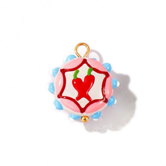 Picture of 2 PCs Eco-friendly PVD Waterproof Anti-Tarnish Hypoallergenic 304 Stainless Steel & Resin Charms Wholesale 18K Real Gold Plated Multicolor Enamel Flower Pepper 22mm x 19mm