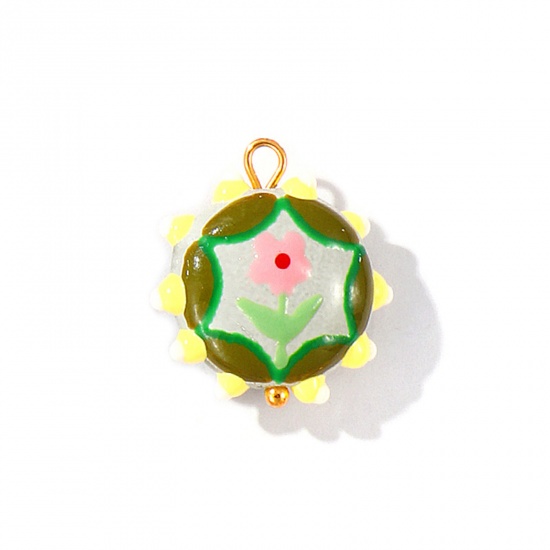 Picture of 2 PCs Eco-friendly PVD Waterproof Anti-Tarnish Hypoallergenic 304 Stainless Steel & Resin Charms Wholesale 18K Real Gold Plated Multicolor Enamel Flower 22mm x 19mm