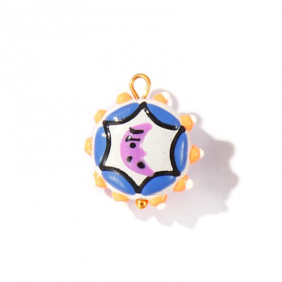 Picture of 2 PCs Eco-friendly PVD Waterproof Anti-Tarnish Hypoallergenic 304 Stainless Steel & Resin Galaxy Charms Wholesale 18K Real Gold Plated Multicolor Enamel Flower Moon 22mm x 19mm