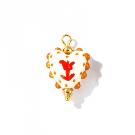 Imagen de 2 Unidades PVD Ecológico Impermeable Antioxidante Hipoalergénico 304 Acero Inoxidable & Resina día de San Valentín Colgantes Al Por Mayor 18K Oro Real Chapado Rojo Esmalte Corazón Flor de Tulipán Pintado 25mm x 17mm