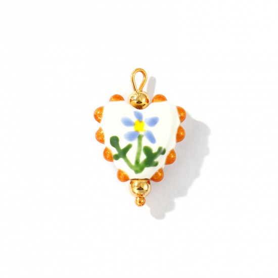 Imagen de 2 Unidades PVD Ecológico Impermeable Antioxidante Hipoalergénico 304 Acero Inoxidable & Resina día de San Valentín Colgantes Al Por Mayor 18K Oro Real Chapado Multicolor Esmalte Corazón Flor Pintado 25mm x 17mm