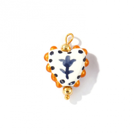 Imagen de 2 Unidades PVD Ecológico Impermeable Antioxidante Hipoalergénico 304 Acero Inoxidable & Resina día de San Valentín Colgantes Al Por Mayor 18K Oro Real Chapado Negro Esmalte Corazón Flor de Tulipán Pintado 25mm x 17mm