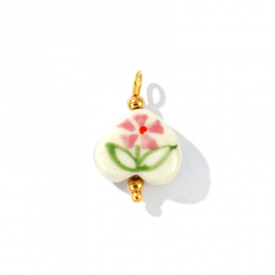 Imagen de 2 Unidades PVD Ecológico Impermeable Antioxidante Hipoalergénico 304 Acero Inoxidable & Resina día de San Valentín Colgantes Al Por Mayor 18K Oro Real Chapado Púrpura Corazón Flor Pintado 21mm x 15mm