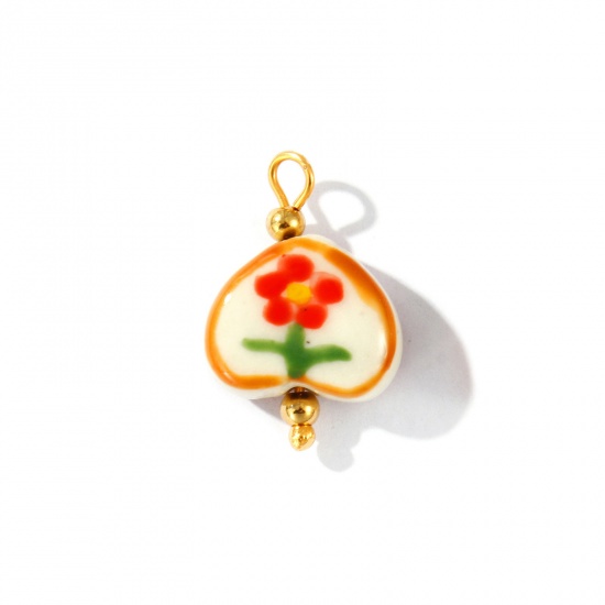 Imagen de 2 Unidades PVD Ecológico Impermeable Antioxidante Hipoalergénico 304 Acero Inoxidable & Resina día de San Valentín Colgantes Al Por Mayor 18K Oro Real Chapado Rojo Corazón Flor Pintado 21mm x 15mm