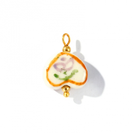 Imagen de 2 Unidades PVD Ecológico Impermeable Antioxidante Hipoalergénico 304 Acero Inoxidable & Resina día de San Valentín Colgantes Al Por Mayor 18K Oro Real Chapado Púrpura Corazón Flor Pintado 21mm x 15mm