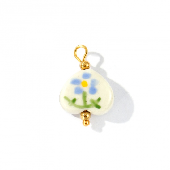 Imagen de 2 Unidades PVD Ecológico Impermeable Antioxidante Hipoalergénico 304 Acero Inoxidable & Resina día de San Valentín Colgantes Al Por Mayor 18K Oro Real Chapado Azul Corazón Flor Pintado 21mm x 15mm