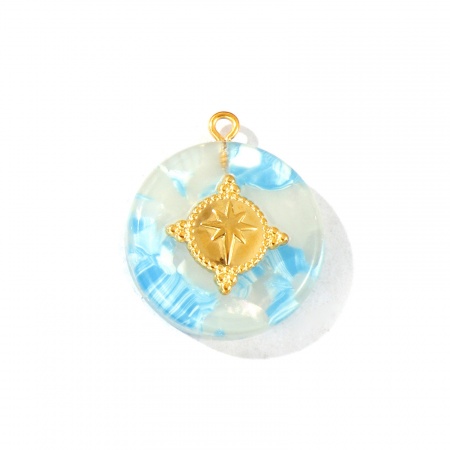 Imagen de 1 Unidad PVD Ecológico Impermeable Antioxidante Hipoalergénico 304 Acero Inoxidable & Resina Colgantes Al Por Mayor 18K Oro Real Chapado Azul Ronda Estrella Degradado de Color 29mm x 25mm
