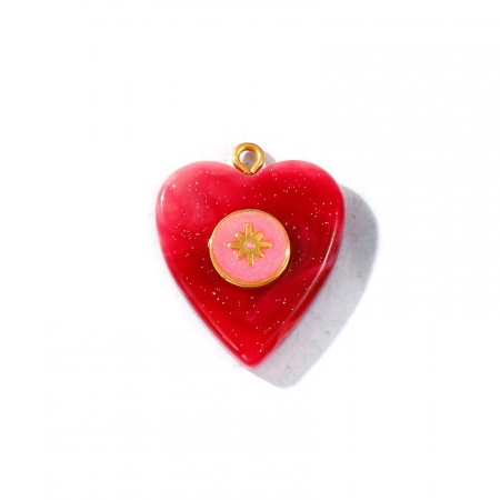 Imagen de 1 Unidad PVD Ecológico Impermeable Antioxidante Hipoalergénico 304 Acero Inoxidable & Resina día de San Valentín Colgantes Al Por Mayor 18K Oro Real Chapado Rojo Esmalte Corazón Estrella Perlado 28mm x 22.5mm