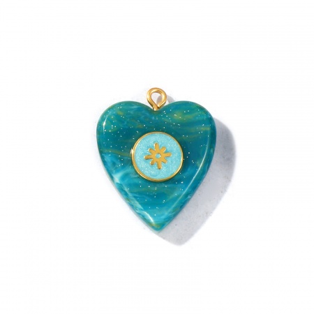 Imagen de 1 Unidad PVD Ecológico Impermeable Antioxidante Hipoalergénico 304 Acero Inoxidable & Resina día de San Valentín Colgantes Al Por Mayor 18K Oro Real Chapado Verde Azul Esmalte Corazón Estrella Perlado 28mm x 22.5mm
