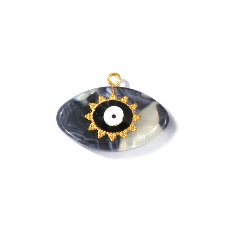 Imagen de 1 Unidad PVD Ecológico Impermeable Antioxidante Hipoalergénico 304 Acero Inoxidable & Resina Religión Colgantes Al Por Mayor 18K Oro Real Chapado Negro Esmalte Mal de ojo 3.2cm x 2.3cm