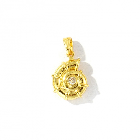 Bild von 1 Stück Messing Ozean Schmuck Charm-Anhänger Großhandel 18K Vergoldet Strandschnecke Transparent Strassstein 21mm x 12mm