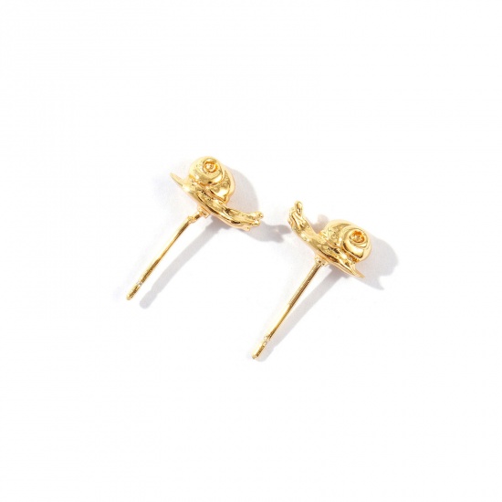 Picture of Wholesale Exquisite Stylish Ear Post Stud Earrings, Snail Animal 3D 18K Real Gold Plated Brass, Women's Eco-friendly Gift Jewelry Supply, 10mm x 3.5mm, Post/ Wire Size: 0.7mm, 2 PCs