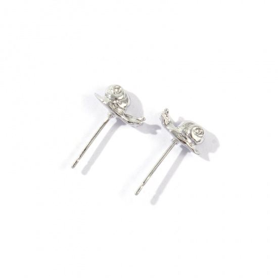 Picture of Wholesale Exquisite Stylish Ear Post Stud Earrings, Snail Animal 3D Real Platinum Plated Brass, Women's Eco-friendly Gift Jewelry Supply, 10mm x 3.5mm, Post/ Wire Size: 0.7mm, 2 PCs