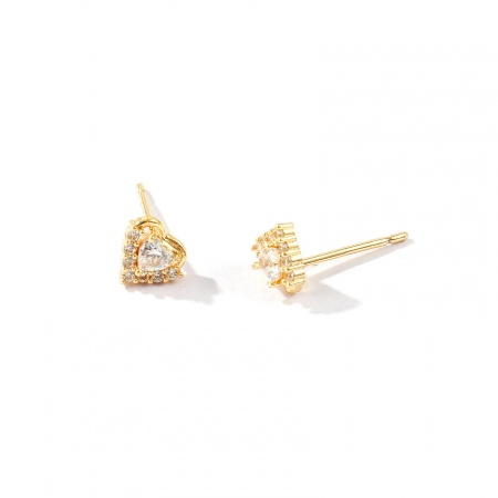 Image de Boucles d'Oreilles Puces En Gros Plaqué Or Véritable 18K en Laiton, La Saint Valentin À la Mode Cœur à Zircone Cubique Clair Micro Pave aux Femmes Respectueux de la Nature Cadeau Fournitures de Bijoux 7mm x 6mm, Taille du Poteau/ Fil: 0.7mm, 2 Pcs