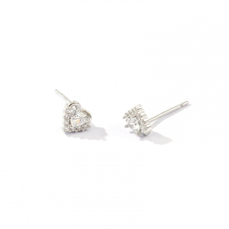 Picture of Wholesale Valentine's Day Stylish Ear Post Stud Earrings, Heart Clear Cubic Zirconia Micro Pave Real Platinum Plated Brass, Women's Eco-friendly Gift Jewelry Supply, 7mm x 6mm, Post/ Wire Size: 0.7mm, 2 PCs
