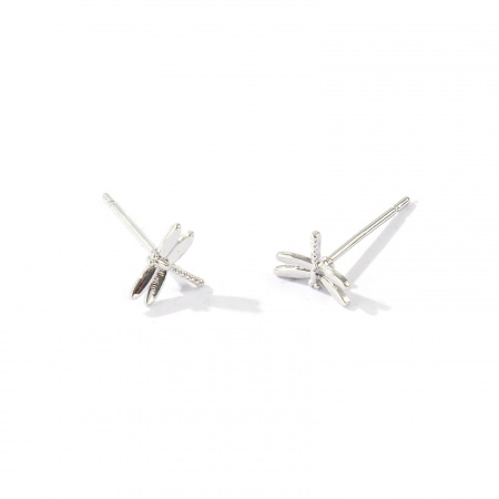 Immagine di Insetto Elegante Orecchini a Perno All'Ingrosso, Libellula Vero Platino Placcato Ottone, Donne Ecologico Regalo Fornitura di Gioielli, 8mm x 6mm, Posta/Filo Dimensione: 0.7mm, 2 Pz