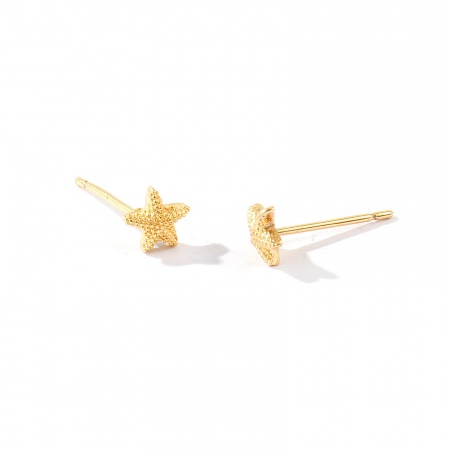 Picture of Wholesale Ocean Jewelry Stylish Ear Post Stud Earrings, Starfish 18K Real Gold Plated Brass, Women's Eco-friendly Gift Jewelry Supply, 6mm x 6mm, Post/ Wire Size: 0.7mm, 2 PCs