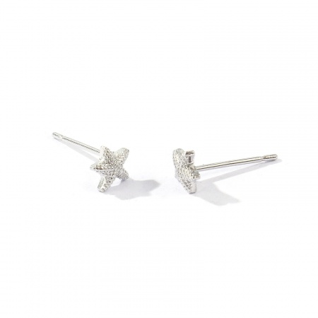 Picture of Wholesale Ocean Jewelry Stylish Ear Post Stud Earrings, Starfish Real Platinum Plated Brass, Women's Eco-friendly Gift Jewelry Supply, 6mm x 6mm, Post/ Wire Size: 0.7mm, 2 PCs