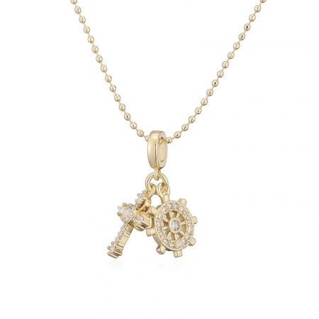 Picture of Wholesale Cross Clear Cubic Zirconia Pendant Charm Necklace, 18K Gold Plated Brass Women's Religious Stylish Gift Jewelry For Retailer, 45cm(17.7") + 5cm(2") long, 1 Piece