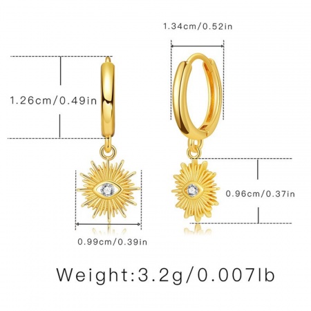 Picture of Wholesale Religious Stylish Hoop Earrings, Eye of Providence/ All-seeing Eye Clear Cubic Zirconia 18K Gold Plated Brass, Women's Gift Jewelry Supply, 1 Pair