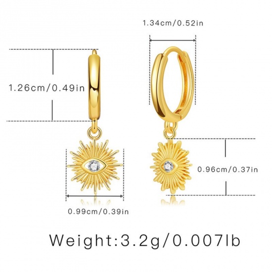 Picture of Wholesale Religious Stylish Hoop Earrings, Eye of Providence/ All-seeing Eye Clear Cubic Zirconia 18K Gold Plated Brass, Women's Gift Jewelry Supply, 1 Pair