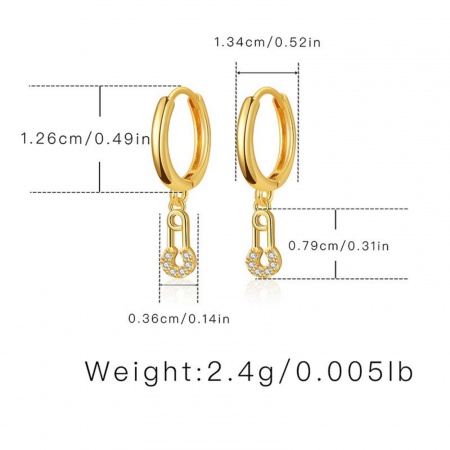 Picture of Wholesale Clothes Stylish Hoop Earrings, Clear Cubic Zirconia 18K Gold Plated Brass, Women's Gift Jewelry Supply, 1 Pair