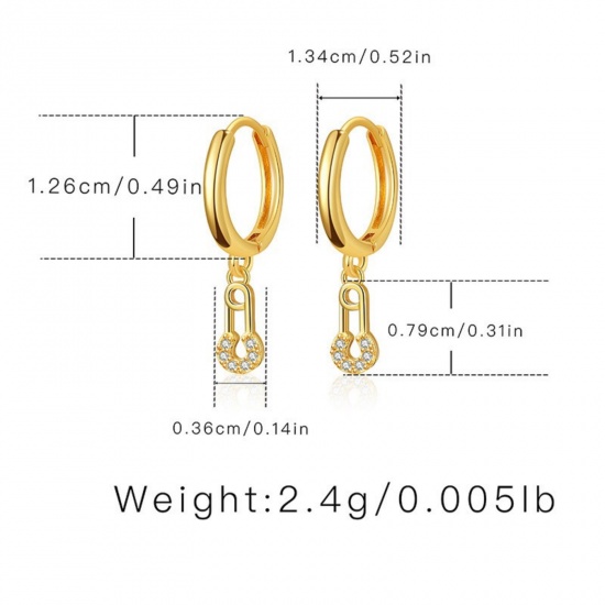 Picture of Wholesale Clothes Stylish Hoop Earrings, Clear Cubic Zirconia 18K Gold Plated Brass, Women's Gift Jewelry Supply, 1 Pair