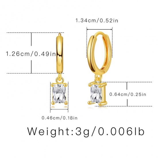 Picture of Wholesale Geometric Stylish Hoop Earrings, Clear Cubic Zirconia 18K Gold Plated Brass, Women's Gift Jewelry Supply, 1 Pair