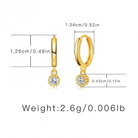 Picture of Wholesale Exquisite Stylish Hoop Earrings, Clear Cubic Zirconia 18K Gold Plated Brass, Women's Gift Jewelry Supply, 1 Pair