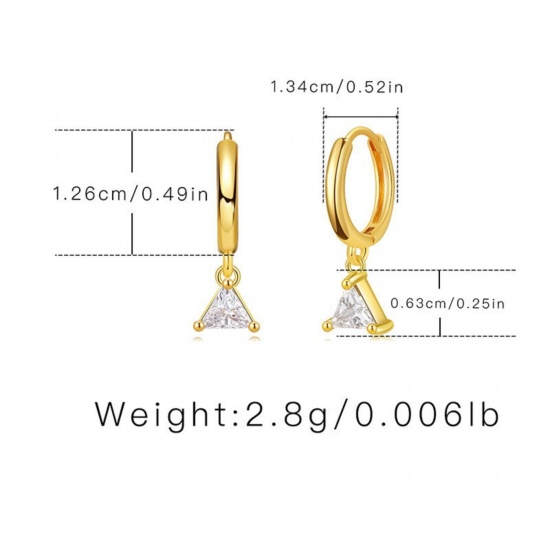 Picture of Wholesale Geometric Stylish Hoop Earrings, Triangle Clear Cubic Zirconia 18K Gold Plated Brass, Women's Gift Jewelry Supply, 1 Pair