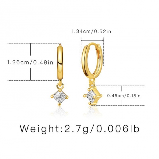 Picture of Wholesale Geometric Stylish Hoop Earrings, Clear Cubic Zirconia 18K Gold Plated Brass, Women's Gift Jewelry Supply, 1 Pair