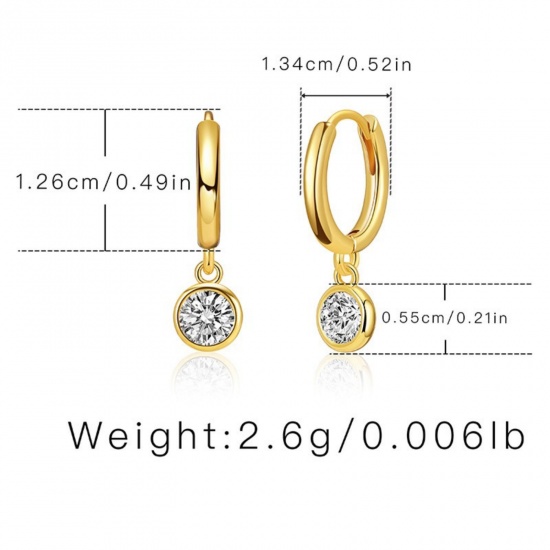 Picture of Wholesale Geometric Stylish Hoop Earrings, Clear Cubic Zirconia 18K Gold Plated Brass, Women's Gift Jewelry Supply, 1 Pair