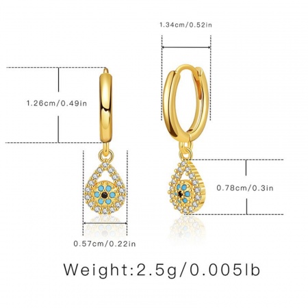 Picture of Wholesale Religious Stylish Hoop Earrings, Evil Eye 18K Gold Plated Brass, Women's Gift Jewelry Supply, 1 Pair