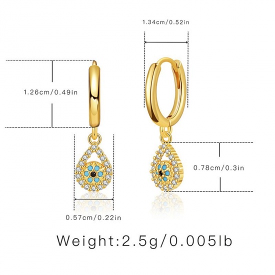 Picture of Wholesale Religious Stylish Hoop Earrings, Evil Eye 18K Gold Plated Brass, Women's Gift Jewelry Supply, 1 Pair