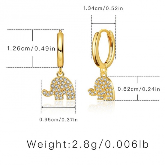 Picture of Wholesale Exquisite Stylish Hoop Earrings, Elephant Animal Clear Cubic Zirconia 18K Gold Plated Brass, Women's Gift Jewelry Supply, 1 Pair