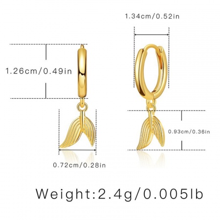 Picture of Wholesale Exquisite Stylish Hoop Earrings, Fishtail 18K Gold Plated Brass, Women's Gift Jewelry Supply, 1 Pair