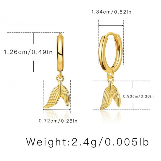 Picture of Wholesale Exquisite Stylish Hoop Earrings, Fishtail 18K Gold Plated Brass, Women's Gift Jewelry Supply, 1 Pair