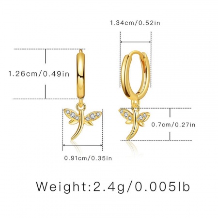 Picture of Wholesale Insect Stylish Hoop Earrings, Dragonfly Animal Clear Cubic Zirconia 18K Gold Plated Brass, Women's Gift Jewelry Supply, 1 Pair