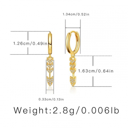 Picture of Wholesale Exquisite Stylish Hoop Earrings, Arrowhead Clear Cubic Zirconia 18K Gold Plated Brass, Women's Gift Jewelry Supply, 1 Pair
