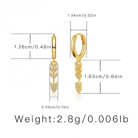 Picture of Wholesale Exquisite Stylish Hoop Earrings, Arrowhead Clear Cubic Zirconia 18K Gold Plated Brass, Women's Gift Jewelry Supply, 1 Pair