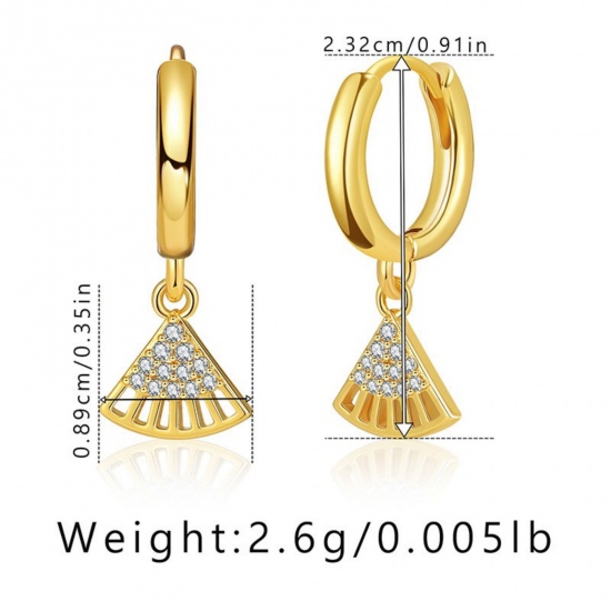 Picture of Wholesale Geometric Stylish Hoop Earrings, Fan-shaped Clear Cubic Zirconia 18K Gold Plated Brass, Women's Gift Jewelry Supply, 1 Pair