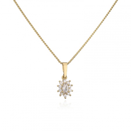 Picture of Wholesale Flower Micro Pave Clear Rhinestone Clear Cubic Zirconia Pendant Charm Necklace, 18K Gold Plated Brass Women's Exquisite Stylish Gift Jewelry For Retailer, 45cm(17.7") long, 1 Piece