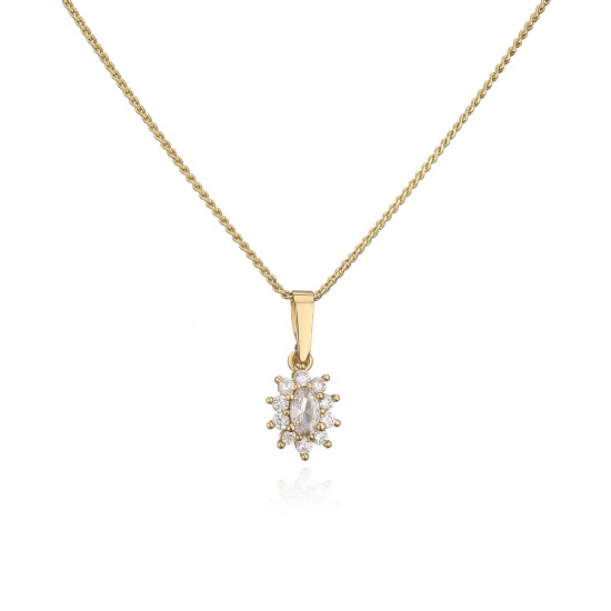 Picture of Wholesale Flower Micro Pave Clear Rhinestone Clear Cubic Zirconia Pendant Charm Necklace, 18K Gold Plated Brass Women's Exquisite Stylish Gift Jewelry For Retailer, 45cm(17.7") long, 1 Piece