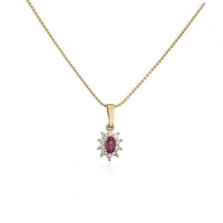 Picture of Wholesale Flower Micro Pave Red Rhinestone Clear Cubic Zirconia Pendant Charm Necklace, 18K Gold Plated Brass Women's Exquisite Stylish Gift Jewelry For Retailer, 45cm(17.7") long, 1 Piece